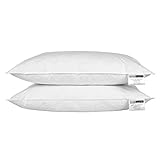 HOMESCAPES - Par de Almohadas de Plumas de Pato Blanco, Calidad de Tienda departamental, antiácaros, Lavable, firmeza Media/Suave, Funda de plumón 100% algodón, Certificado RDS