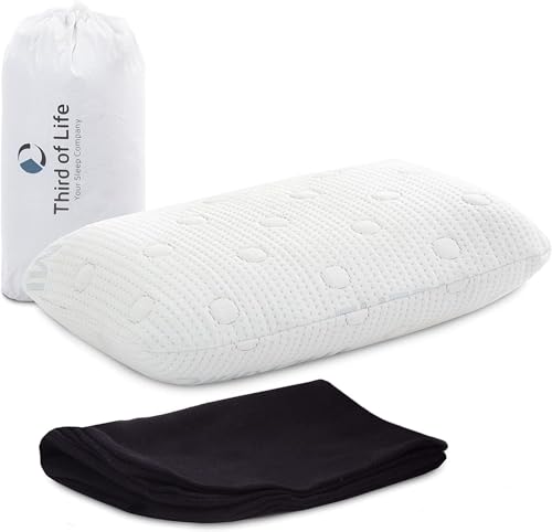 Third of Life Almohada Pequeña Viscoelástica Volar | Cojín Ergonómico | Funda con Termorregulación | Almohada de Viaje para Tren, Avión y Coche o para una Siesta en el Sofá de Casa | 40x25x10cm