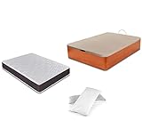 DORMIDAN - Pack de canapé abatible de Gran Capacidad + colchón viscoelástico + Almohada visco Copos de Regalo (135_x_190_cm, Cerezo)