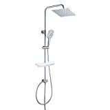 JOHO 304 Columna Ducha en Acero INOX sin Grifo Ducha Para Baños Columna de Hidromasaje Barra Ducha Altura Adjustable Conjunto ducha con Estante Ducha Cabezal Ducha Lluvia Grande 20x20cm