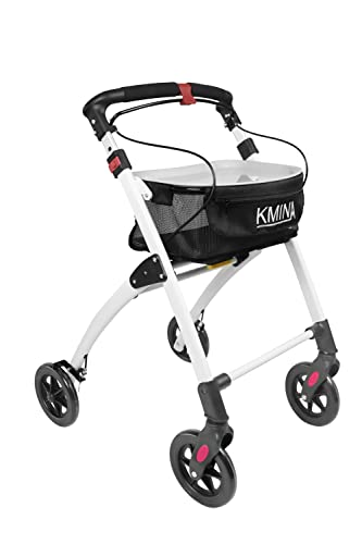 KMINA PRO - Andador para Ancianos Estrecho, Andadores para Ancianos 4 Ruedas, Andadores Adultos Plegable, Andadera para Ancianos Aluminio con Bandeja, Caminadores para Mayores para Casa