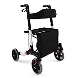 Jago® Andador para Ancianos - 4 Ruedas, Plegable, Ligero, Aluminio, con Asiento y Respaldo, Frenos, Bolsa de Compras, Color a Elegir - Rollator, Caminador para Personas Mayores, Adultos