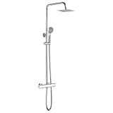 Ibergrif M21811 Columna Ducha, 38° Sistema Columna Ducha Termostática, Barra Ducha Pared con Rociador, Alcachofa, Manguera, Barra Ajustable y Soporte, Homelody Columna de DuchaCromo, Plata