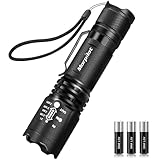 morpilot Linterna Táctica y UV 2 en 1, Linterna LED, Linterna Militar, Luz UV con 4 Modos, Zoom IN/out, 395nm, Aluminio, Anti-caída, Impermeable IPX4, 3 Baterías Incluidas