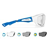 BERTONI Gafas Deportivas Fotocromaticas Anti-Vaho para Deporte Extremos Ciclismo Carrera Esqui MTB Running - Ventilación Directa - Lentes Cat. 0  3 (Blanco Brillante/Azul)