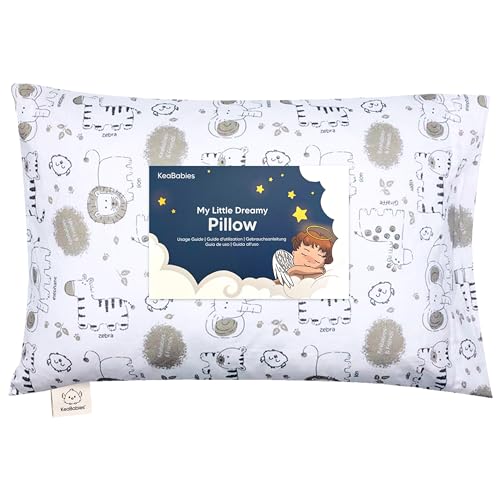 Almohada con Funda - Almohada De Algodón Orgánico Suave para Dormir - Lavable E Respirable - para Niño Pequeño Viajar (KeaSafari)