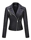 BELLIVERA Chaqueta para Mujer de Cuero PU con Cremallera Bolsillo Primavera y Otoño Motocicleta Corta Chaqueta 53 Negro XL