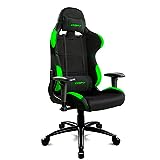 DRIFT GAMING DR100BG - Silla Gaming profesional, tela, reposabrazos 2D, piston clase 4, asiento basculante, altura regulable, respaldo reclinable, cojines lumbar y cervical, color negro/verde, 48x61,5x129 cm