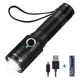 Linterna táctica súper brillante, WASAGA Luz recargable de antorcha LED, CREE LED 1200 lúmenes, IPX6 resistente al agua, 3 modos de luz para caminatas que se acampan (Negro & Batería)