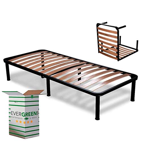 EvergreenWeb - Somier Individual 90x200 Desmontable h 35 cm de Láminas de Madera y Estructura Portante de Hierro con 6 Pies Extraíbles, Ortopédico