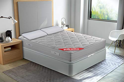 PIKOLIN Pack Colchón viscoelástico de muelles 150x190 + canapé Base abatible Blanca y Dos Almohadas de Fibra, Incluye Subida a Domicilio, Montaje y Retirada de Usado