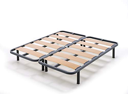 HOGAR24 ES Somier Lama Ancha Reforzada con Tacos Anti-Ruido Y Tubo De Acero 40x30 + Patas Cilindricas De 26cm (180x200cm) (2 Somieres De 90cm con Abrazaderas)