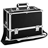 AMASAVA Maletín para Maquillaje, Estuches de Maquillaje, Estuche de Cosméticos, 30 x 26 x 27 cm, PVC, Cerradura, 6 bandejas, con Correa para el Hombro, Negro