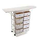 Versa 21160006 Mueble cajonera con 3 cestas y 6 cajones para Planchar Basic, Madera, Blanco, 84 x 32 x 121 cm