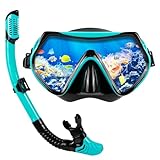 KAEFUYS Gafas de Buceo Profesional para Adulto Panorámico de 180°Vidrio Templado Gafas de Snorkel Máscara Set de Snorkel Dry Top Snorkel para Hombres Mujeres