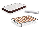 HOGAR24 ES Cama Completa - Colchón Viscobrown Reversible + Somier Basic + 4 Patas + Almohada Fibra, 90x190