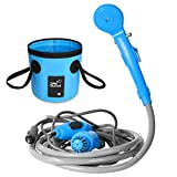 AUTOPkio Kit de Cubo Plegable portátil de la Ducha al Aire Libre, Cabezal de Ducha Que acampa Enchufe en el Adaptador 12V y da Vuelta al Agua en la Corriente Apacible Constante (Azul)