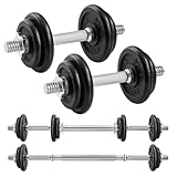 SONGMICS Juego de Mancuernas 2 en 1, Mancuernas de Acero Ajustables de 2 x 10 kg, con Barra de Acero Extra, Entrenamiento, Pesas, Levantamiento Gimnasio de Casa, Negro Tinta SYL20LBKV1