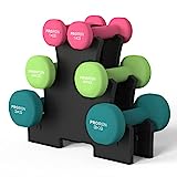 PROIRON Mancuernas de Neopreno Juego de 12kg Mancuernas 3 Pares de 2 x 1 kg, 2 x 2 kg y 2 x 3 kg con Soporte
