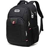 WAWJ Mochila Hombre con Puerto de USB, 17 Pulgadas Mochila de Portátil Impermeable Antirrobo Negro Mochila Escolares