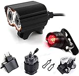 LUZ Bicicletas Linterna LáMPARA para Bicicletas Bici 2X LED Frontal para Manillar de Bicicleta (2 focos, 5000 Lumens, 4 Modos) con 2 x Luz Luces Lámpara Trasera para Bici Bicicleta