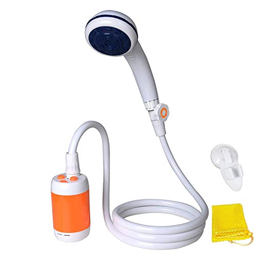 Ducha Portátil Ducha de Camping para Uso en el Hogar o al Aire Libre con Lavado de Coche Mascotas Lavado Vegetación Riego, Batería Incorporada de 4800mAH Recargable, Cabezal de Ducha ON/OFF Válvula