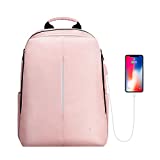FINPAC Mochila para Portátil, Mochila Escolar de Tela y Nano-Moleculares Repelente al Agua con Puerto de Carga USB para Viaje Mujeres Hombres Se Adapta a Laptop de hasta 15.6', (Rosa)