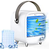 Homtiky Aire Acondicionado portátil, Enfriador de Aire USB 3 en 1, Ventilador Sobremesa, Humidificador con 3 Velocidades con Filtro de Agua y 2 Modelos de Hielo para el Hogar, la Oficina, etc