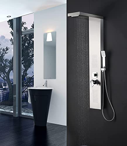 Elbe Columna de ducha de acero inoxidable 304, con 4 funciones, hidromasaje y cascada, 125 x 20 x 6,5 cm Diseño moderno