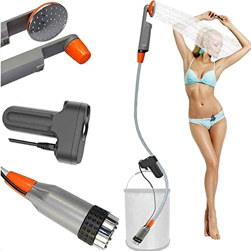 FLYFISH Set de ducha portátil para camping con bomba sumergible para limpiar coches, mascotas y baños o regar plantas, ., Batería separada actualizada.