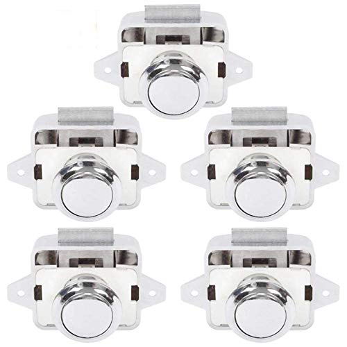 LESOLEIL Cerradura Puerta Boton - Cierre Pulsador de Armario Bloqueo Push para Autocaravana Camper Caravana Barco 5 Piezas, Plata