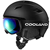 Odoland Kit de Casco Esquí con Gafas Esquí, Casco Snowboard para Hombres Mujeres Jóvenes, Protección UV 400 y a Prueba de Viento, Casco Deportivo para Esquí Snowboard y Patinaje, Negro, L
