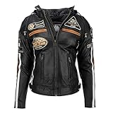 Urban GoCo 58 Leren Bikerjack - Chaqueta Moto Mujer de Cuero Urban Leather '58 LADIES', Chaqueta Cuero Mujer, Cazadora Moto de Piel de Cordero, Armadura Removible para Espalda, Hombros y Codos Aprobada por la CE |Negro, M