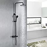 DUTRIX Columna Ducha Empotrable con Rociador Efecto Lluvia 25x25cm, Conjunto Sistema de Ducha Empotrado, Negro Columna Ducha Termostatica (Negro3)