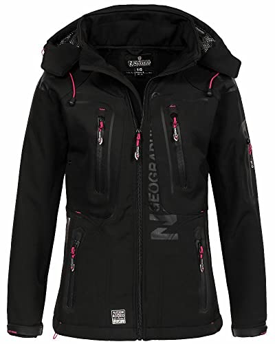 Geographical Norway - Chaqueta para mujer con capucha desmontable, Softshell, Tassion, para exteriores Negro L