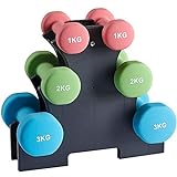 Albott Pesas Mancuernas de Neopreno Pesas Gimnasio en Casa, Juego Mancuernas con Soporte - 2 x 1 kg, 2 x 2 kg, 2 x 3 kg, Mancuernas para Gimnasio y Entrenamiento