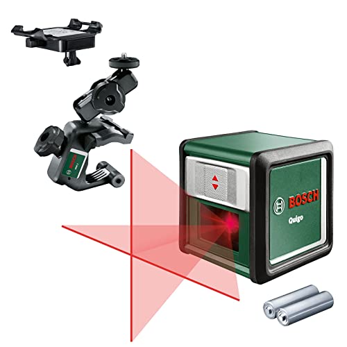 Bosch nivel láser de líneas cruzadas Quigo con pinza universal MM 2 (alineación fácil y precisa con posicionamiento flexible de la herramienta gracias a la pinza universal)