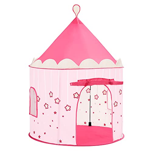 SONGMICS Tienda para Niños, Carpa Infantil, Castillo de la Princesa, Pop Up, Regalo para Niños, para Interior y Exterior, Bolsa de Transporte, Rosa LPT01PK