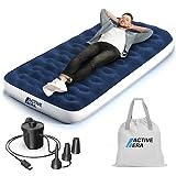 Active Era Colchón Hinchable Individual 99 x 203 x 22 cm. Bomba Recargable USB, Bomba de Aire Portátil y de Pie Integrada - Colchon Inflable Individual