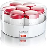 SEVERIN Yogurtera, Incl. 14 Tarros de 150 ml, Marcador de Memoria, JG3519, Blanco/Rojo