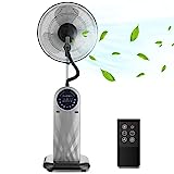Aigostar Forest Mist - Ventilador de pie oscilante con nebulizador de agua, mando a distancia, función ionizador de aire, pantalla led, temporizador, 95W, 3 modos y velocidades. Color Negro