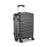Amazon Basics - Maleta rígida con ruedas, 55 cm, tamaño para cabina, negro, apto para la mayoría de las aerolíneas de bajo coste