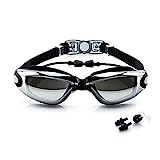 BEEWAY Gafas de natación, Premium cómodo Gafas de natación Tapones para los oídos adjunta, Anti Niebla Protección UV Lentes Totalmente Ajustable para Adulto Hombres Mujeres y niños 8+