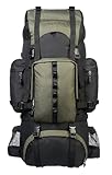 Amazon Basics - Mochila de senderismo con estructura interna y capa para lluvia, 65 L, Verde