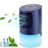 Mini Enfriador de Aire, Mini Acondicionador de Aire Móvil, 4 en 1 Climatizadores Evaporativos con Función de Humidificación, 2 Temporizadores/3 Niveles de Potencia/7 Colores Luz, Perfecto Regalo