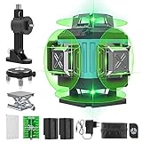 Nivel Laser Autonivelante 4 x 360 °, Verde 16 Líneas, 2 x 360 Horizontal y 2 x 360 Verticales, 2 x Batería, Montaje en Pared, Control Remoto, Base Magnética, Soporte Giratorio