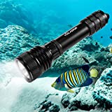 Buceo Linterna, Volador 2000 Lumens LED Antorcha de Buceo, Recargable Linterna de Submarinismo, 150 metros Luces Sumergibles con 1x 18650 Batería y Cargador