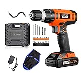 Taladro Atornillador 20V, LOMVUM Taladro con Percusión de Función, 2,0Ah Batería de Litio, Maxima Torsión 33N.m, Luz LED, 1h Carga Rápida, 27 Accesorios