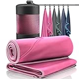 Juego de Toallas de Microfibra + Funda de Transporte | Set de 2 Azules: Grande para baño, pequeño para Cuerpo y Cara | Ultra-Ligeras, absorbentes, de Secado rápido - Deporte Viaje Playa Gimnasio