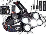 Linterna frontal LED Recargable de Trabajo, 8000 Lúmenes, 4 Modos de Luz con Flash, Zoom in/out, Ligera Elástica, Impermeable para Ciclismo, Correr, Deportes Nocturnos...
